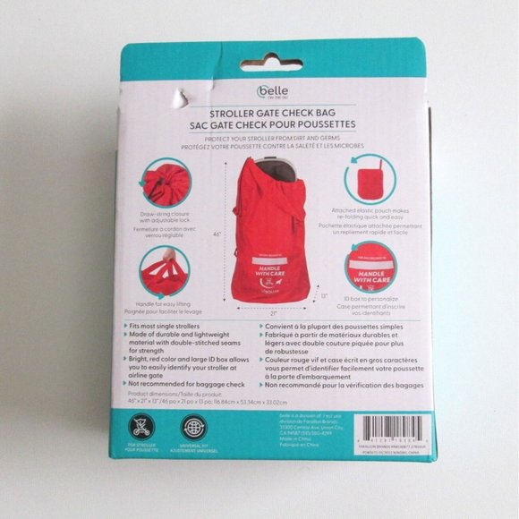 Belle On The Go Red Stroller Gate Check Bag Air Travel Cover New In Box - Picture 6 of 10